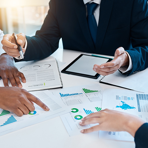 Business professionals working with documents