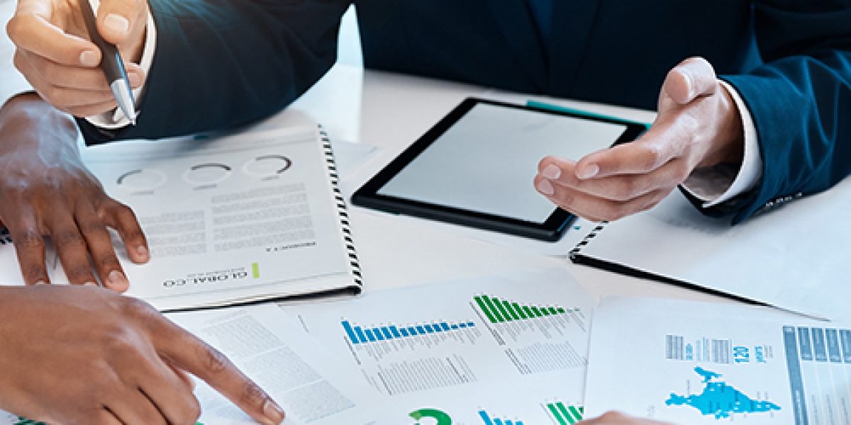 Business professionals working with documents