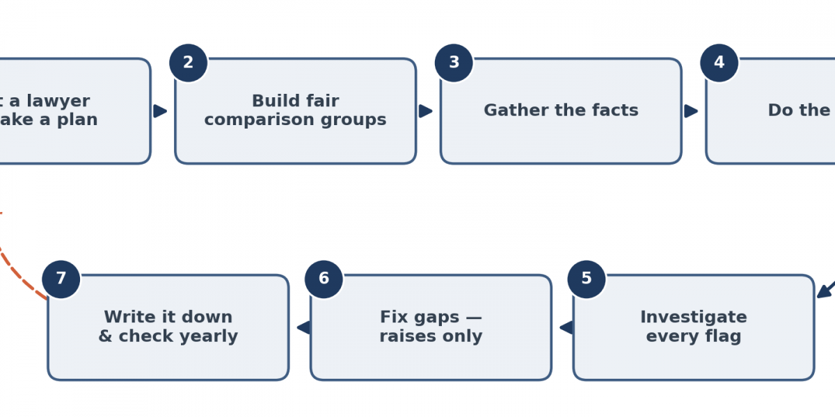 Seven-step pay equity audit roadmap with a repeat-every-year loop